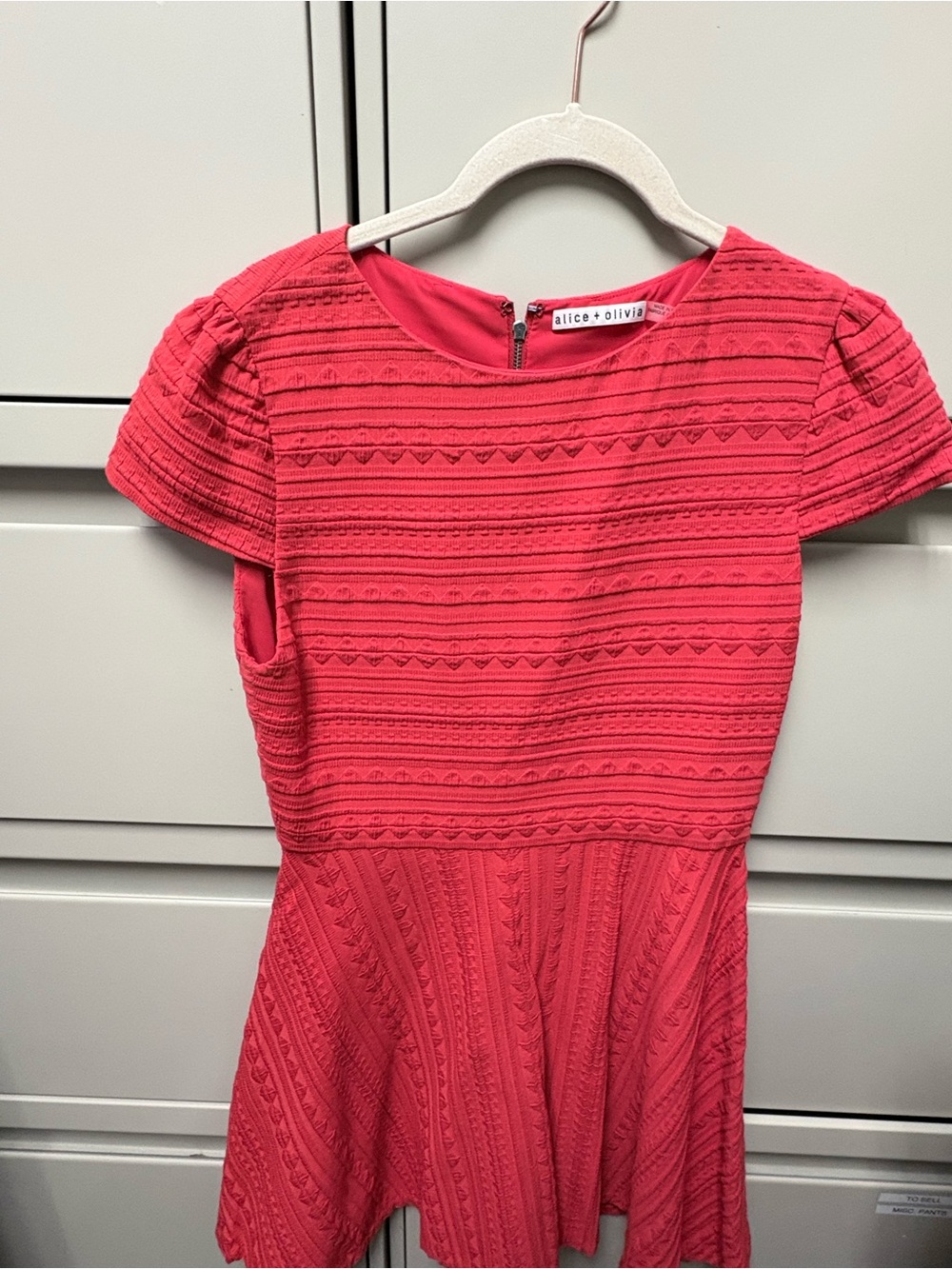 Alice + Olivia Coral Pink Textured Fit-and-Flare Midi Dress
